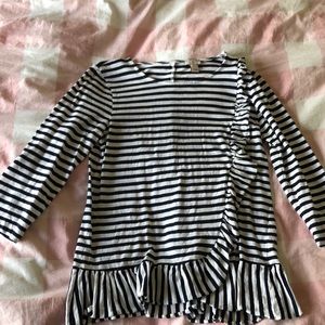J Crew navy striped ruffle top M